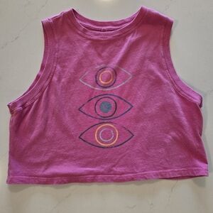 SPIRITUAL GANGSTER - Rainbow Evil Eye Callie Cotton Crop Tank in Pink SIZE S